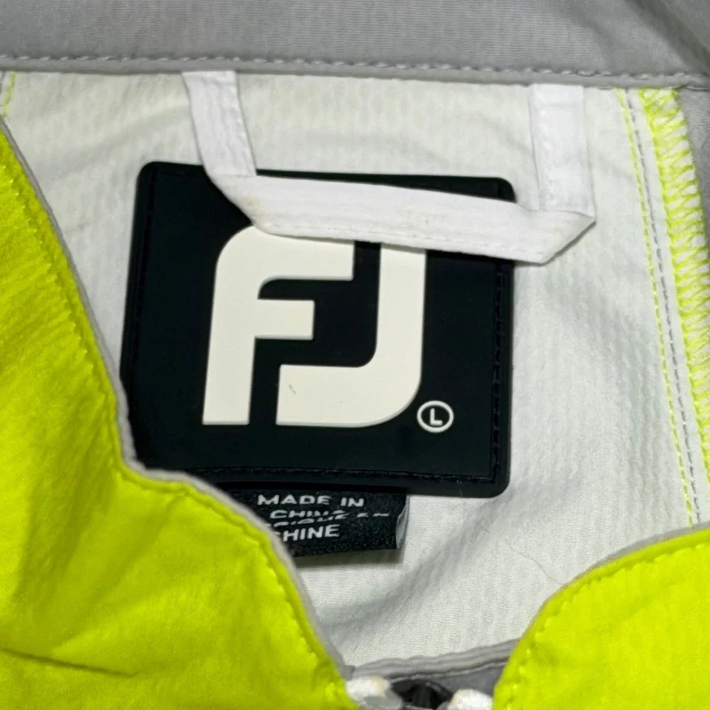 FootJoy 1/4 Zip Pullover Men‎ Large Lime Green White Grey Logo Golf Windbreaker